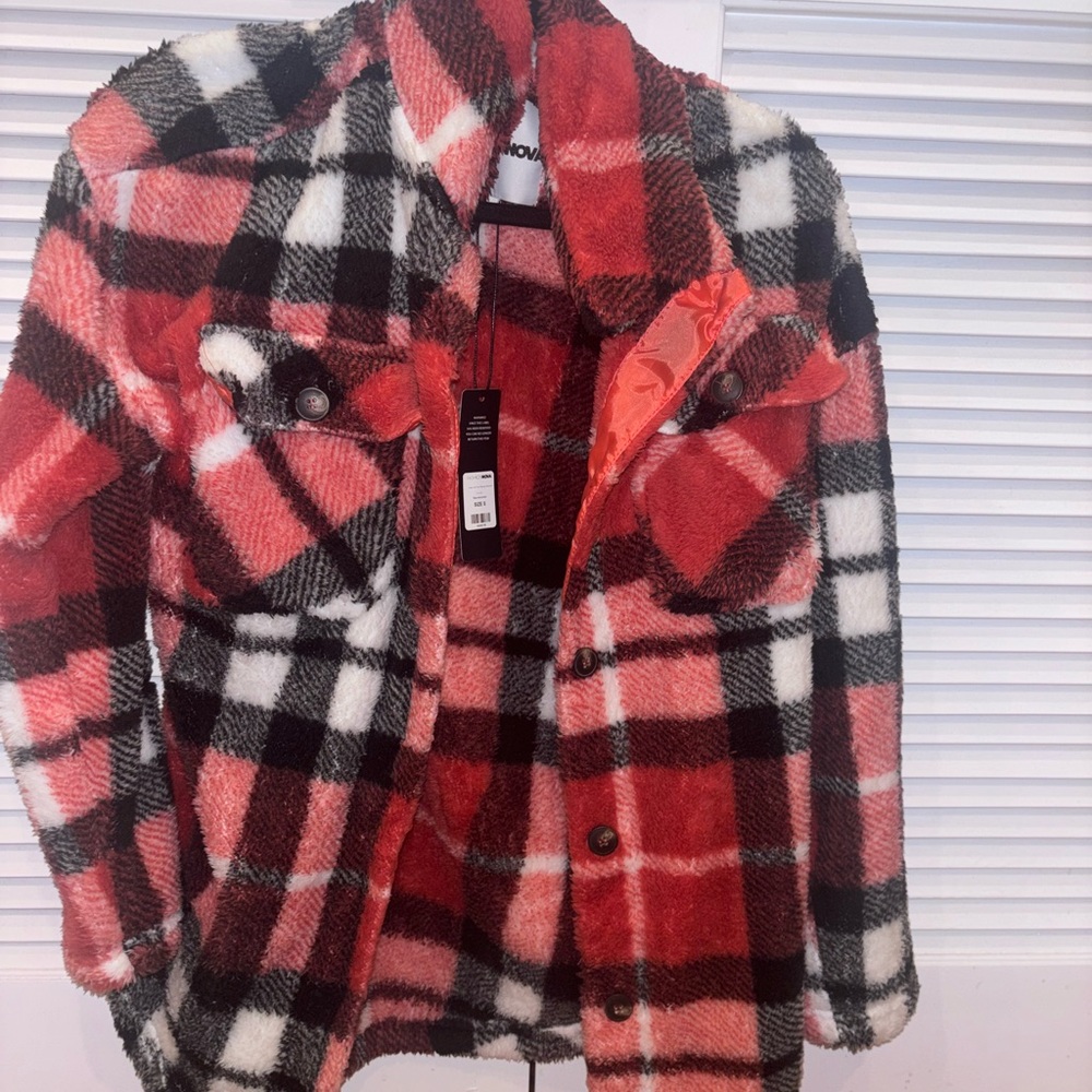 Fashion Nova Mauve Plaid Sherpa Jacket